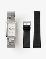 CHEVRON MESH 18MM + BLACK LEATHER STRAP SET
