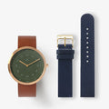 DUSTY OLIVE BROWN 34MM + NAVY LEATHER STRAP SET