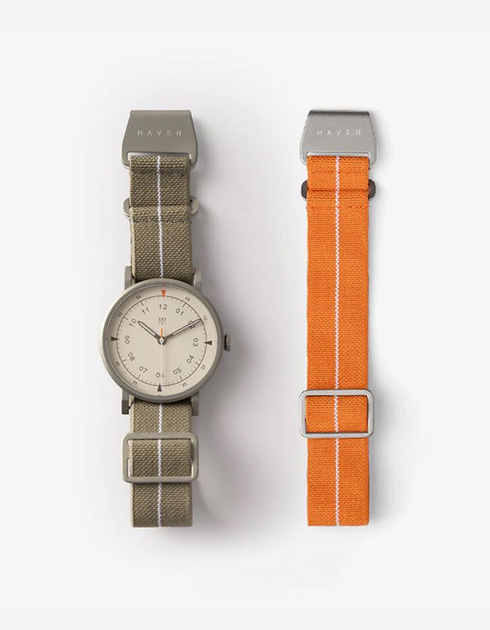 MUS-01 KHAKI P 40MM + ORANGE PARACHUTE STRAP SET